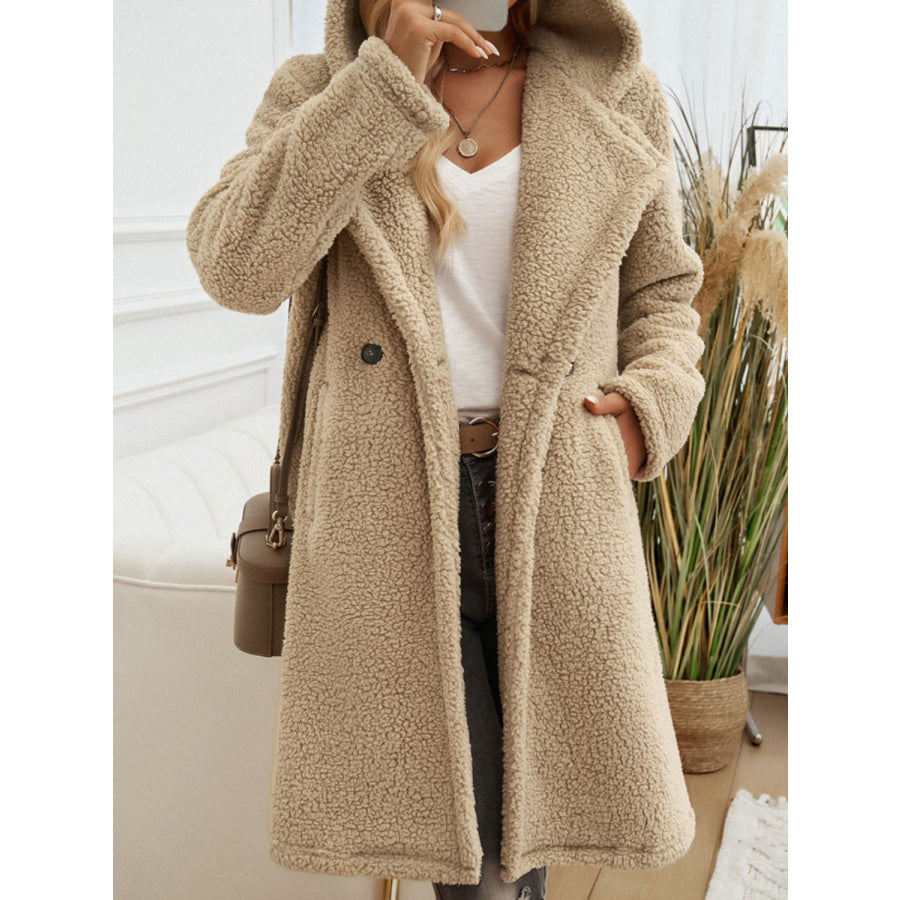 Devine Pocketed Long Sleeve Hooded Teddy Coat Apparel and Accessories