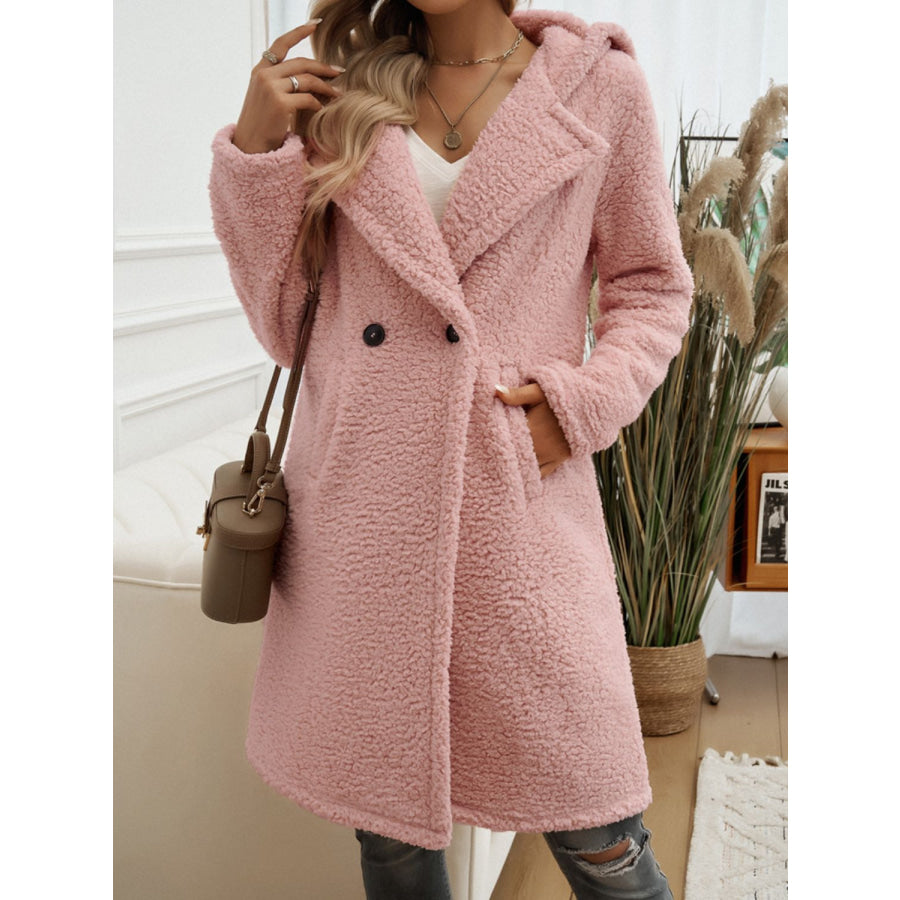 Devine Pocketed Long Sleeve Hooded Teddy Coat Apparel and Accessories