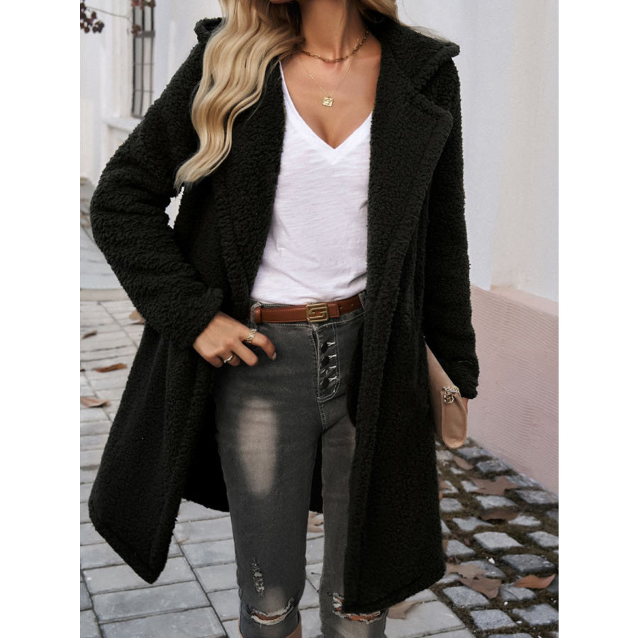 Devine Pocketed Long Sleeve Hooded Teddy Coat Apparel and Accessories