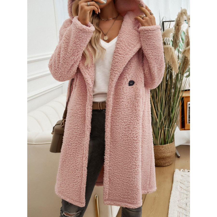 Devine Pocketed Long Sleeve Hooded Teddy Coat Apparel and Accessories