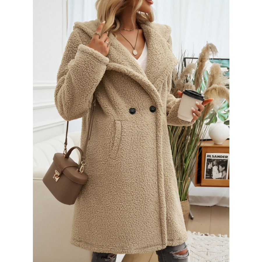 Devine Pocketed Long Sleeve Hooded Teddy Coat Apparel and Accessories