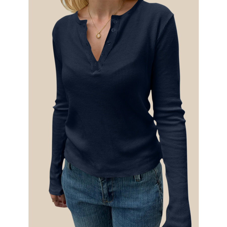 Devine Quarter Button Long Sleeve T-Shirt Navy / S Apparel and Accessories