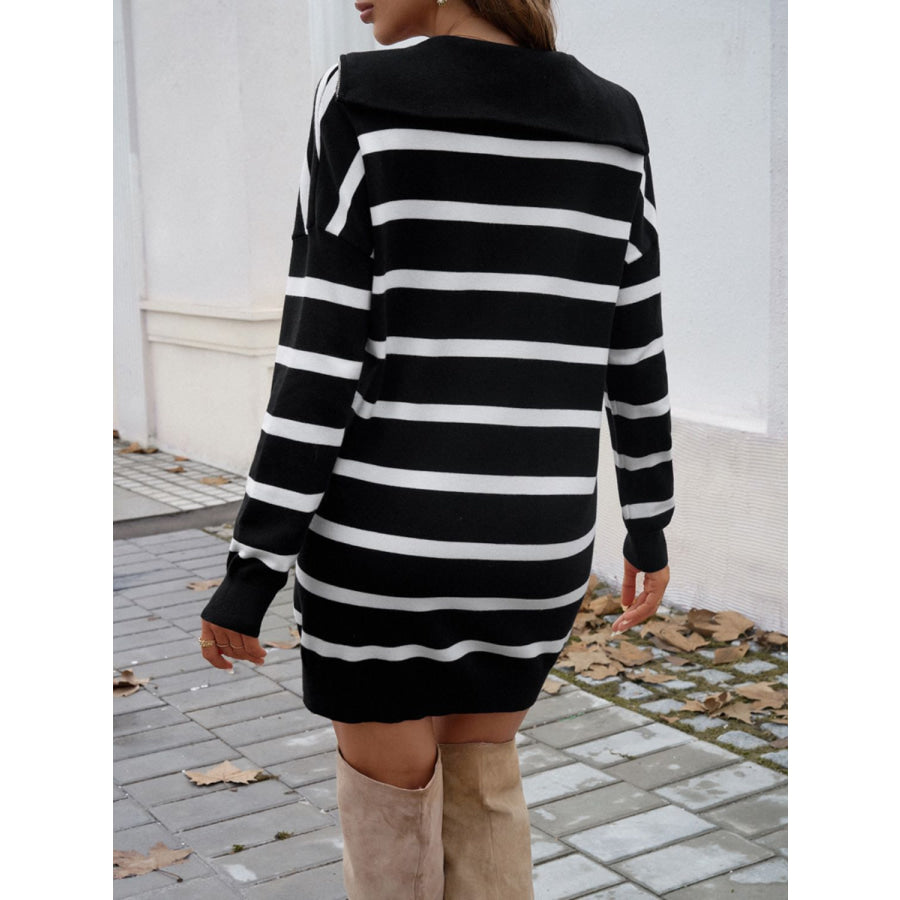 Devine Quarter Zip Striped Long Sleeve Sweater Dress Apparel and Accessories