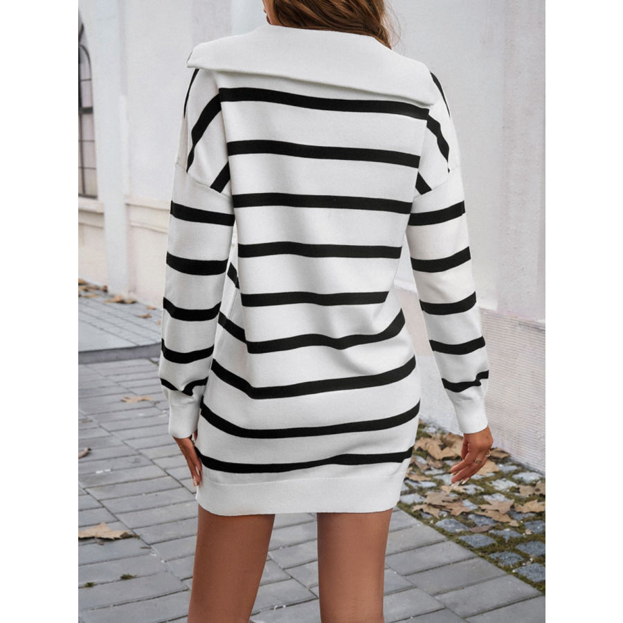 Devine Quarter Zip Striped Long Sleeve Sweater Dress Apparel and Accessories