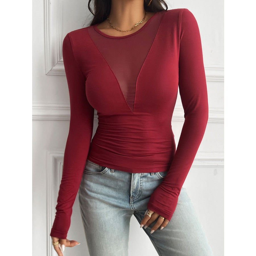 Devine Round Neck Long Sleeve T-Shirt Burgundy / S Apparel and Accessories