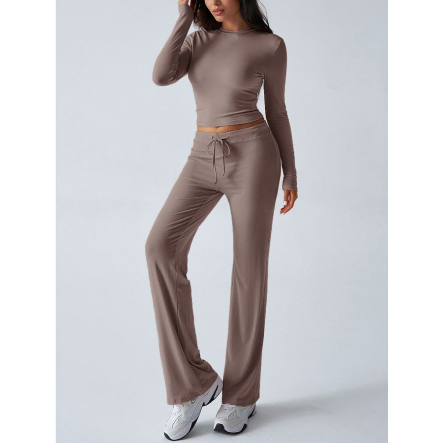 Devine Round Neck Long Sleeve Top and Drawstring Pants Set Apparel and Accessories