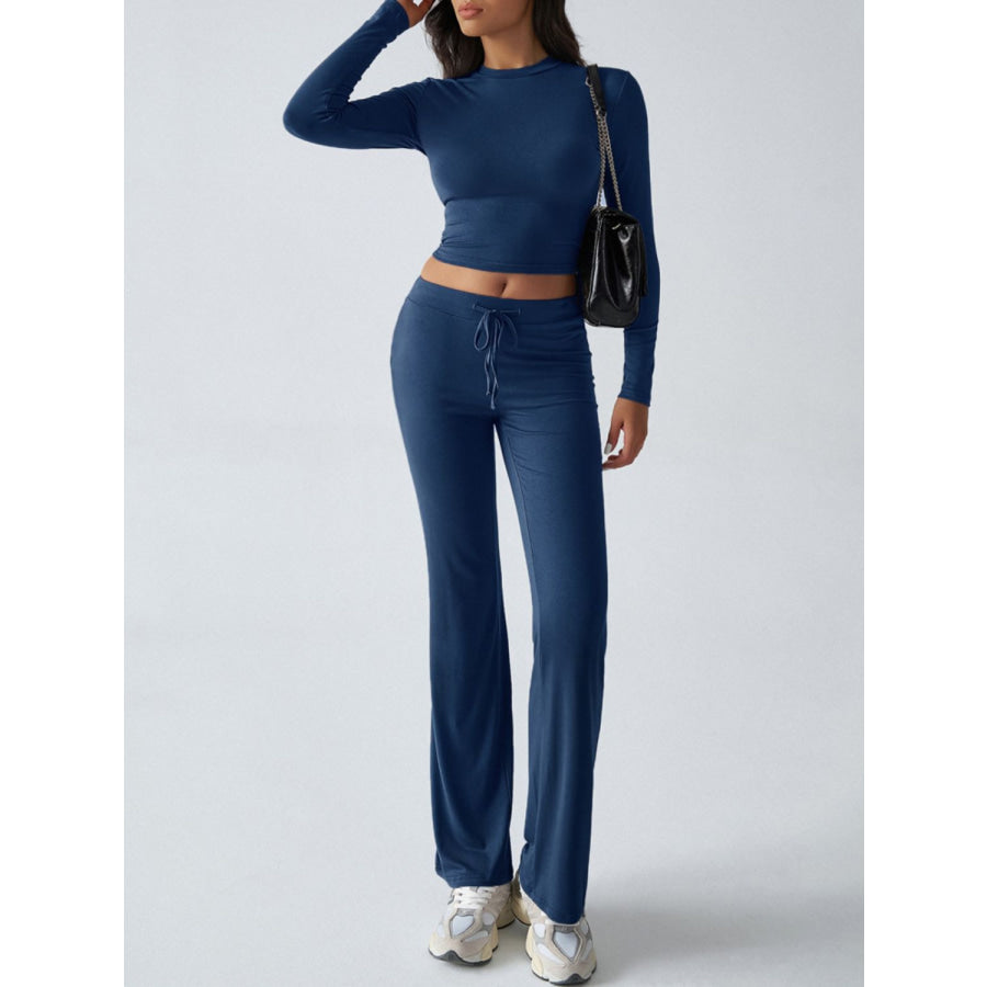 Devine Round Neck Long Sleeve Top and Drawstring Pants Set Apparel and Accessories