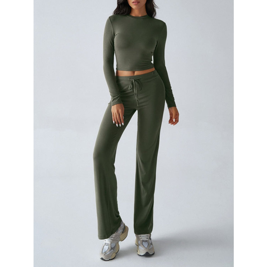 Devine Round Neck Long Sleeve Top and Drawstring Pants Set Apparel and Accessories