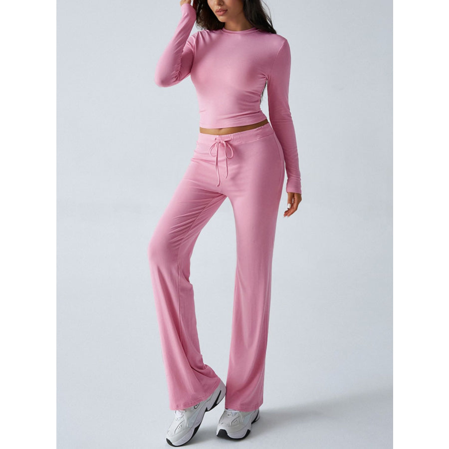 Devine Round Neck Long Sleeve Top and Drawstring Pants Set Apparel and Accessories