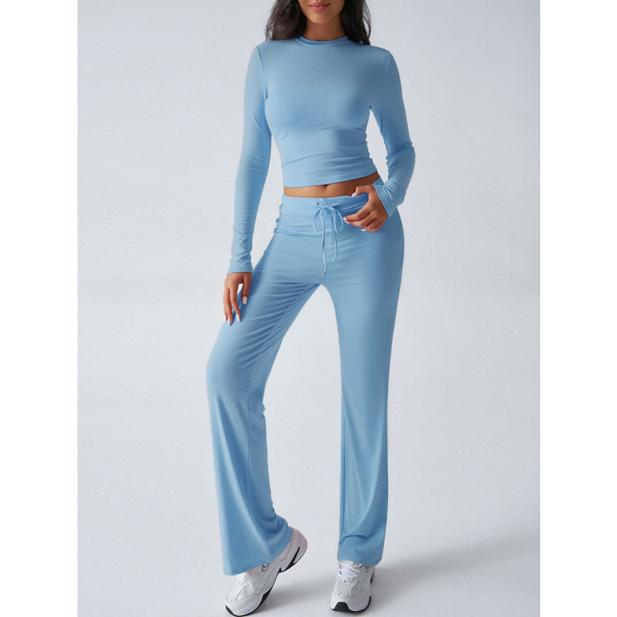 Devine Round Neck Long Sleeve Top and Drawstring Pants Set Apparel and Accessories