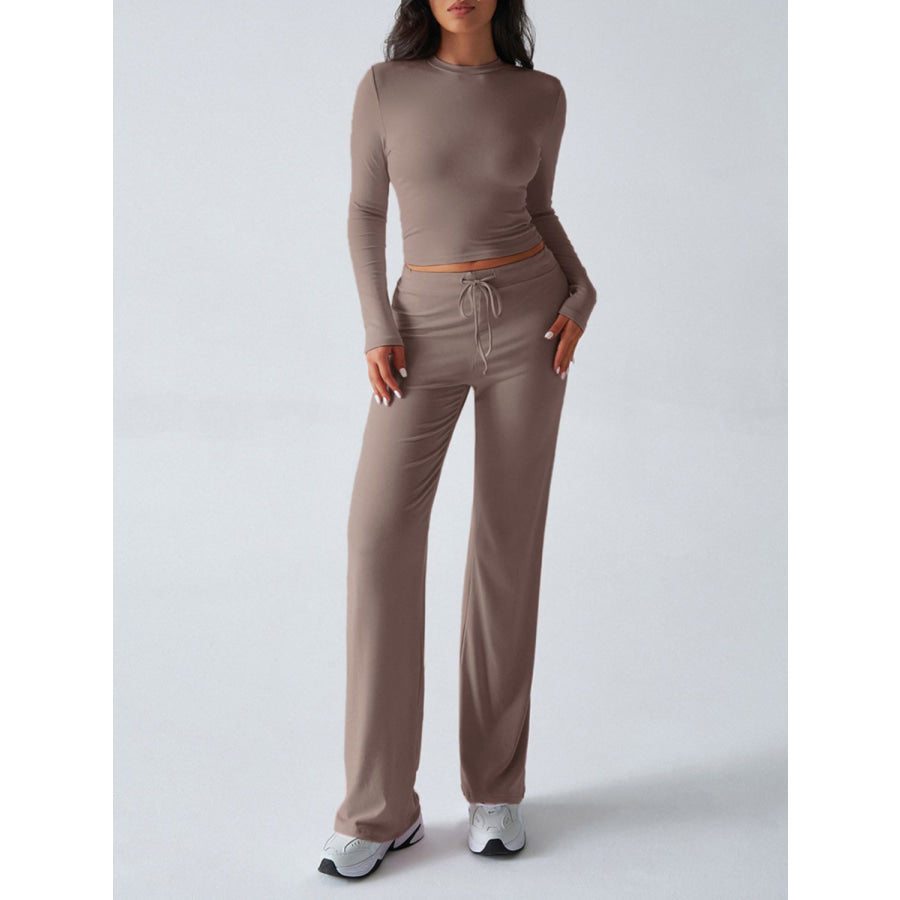 Devine Round Neck Long Sleeve Top and Drawstring Pants Set Apparel and Accessories