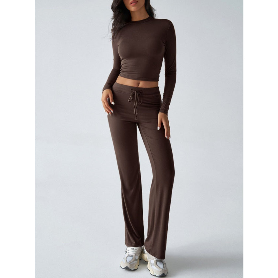 Devine Round Neck Long Sleeve Top and Drawstring Pants Set Apparel and Accessories