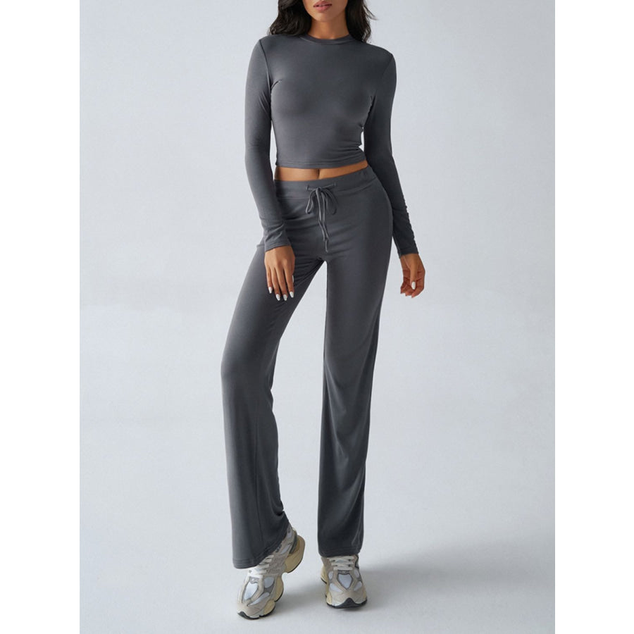 Devine Round Neck Long Sleeve Top and Drawstring Pants Set Apparel and Accessories