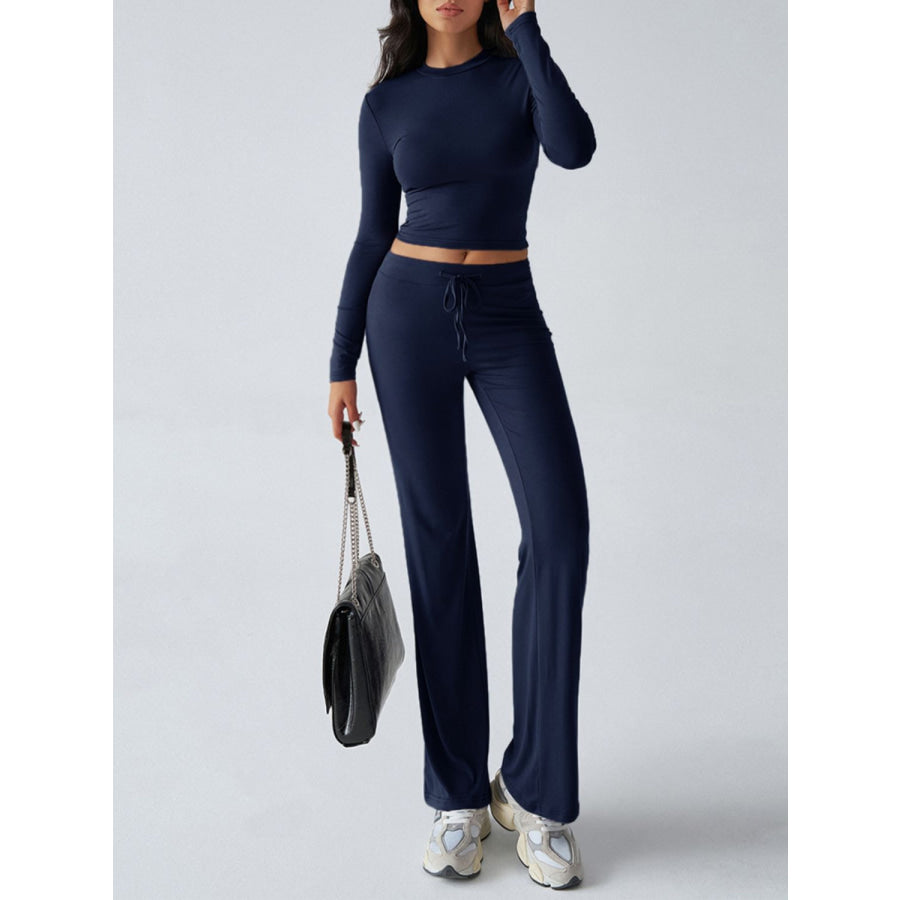 Devine Round Neck Long Sleeve Top and Drawstring Pants Set Apparel and Accessories