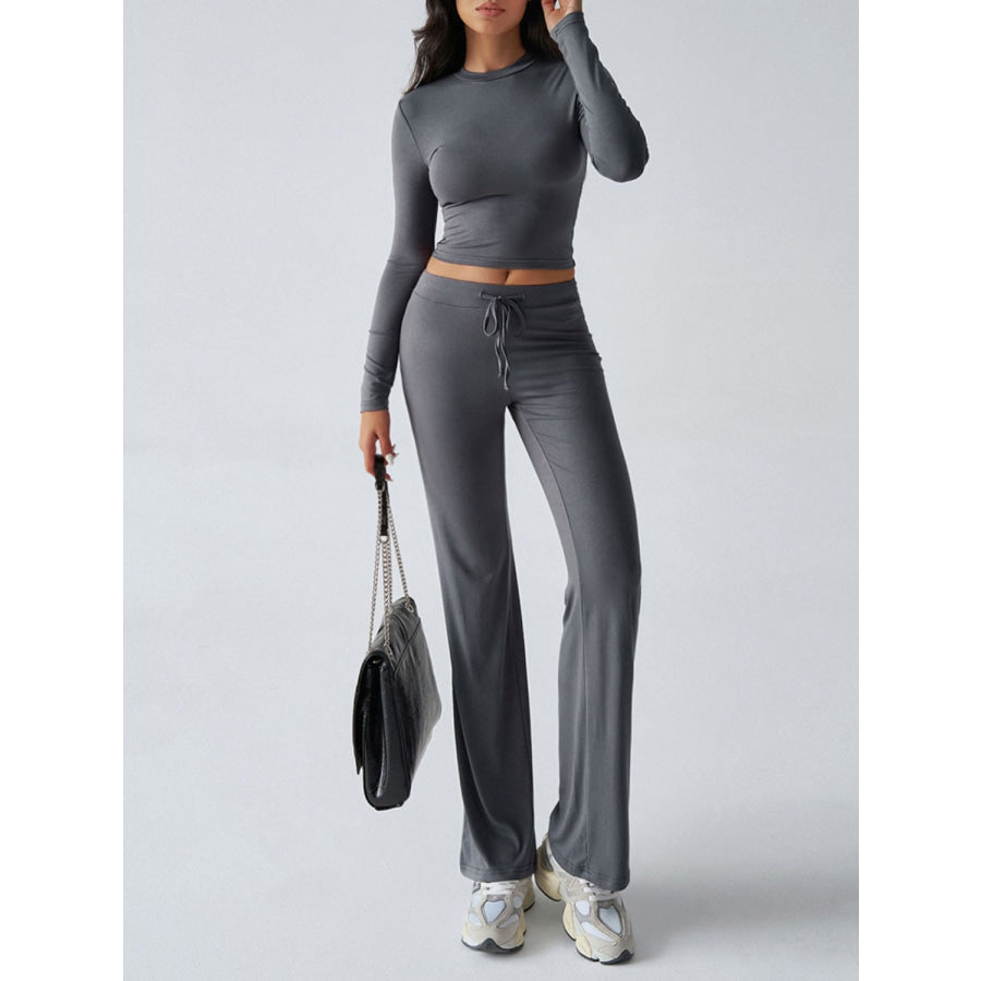 Devine Round Neck Long Sleeve Top and Drawstring Pants Set Apparel and Accessories