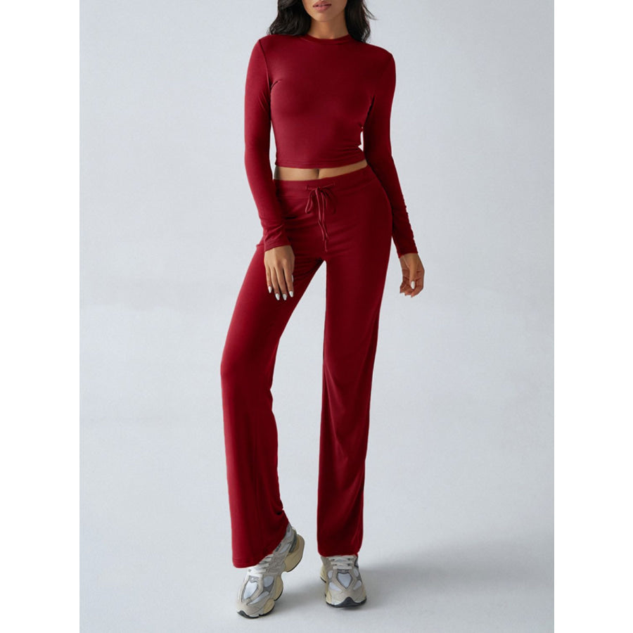 Devine Round Neck Long Sleeve Top and Drawstring Pants Set Apparel and Accessories