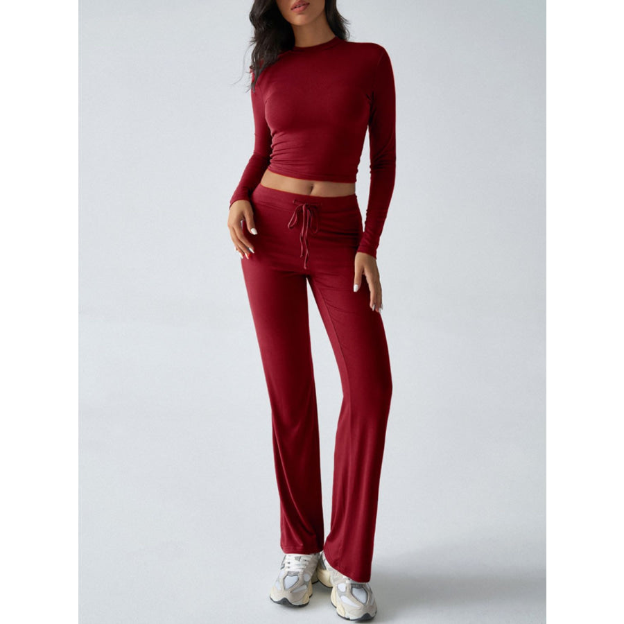 Devine Round Neck Long Sleeve Top and Drawstring Pants Set Apparel and Accessories