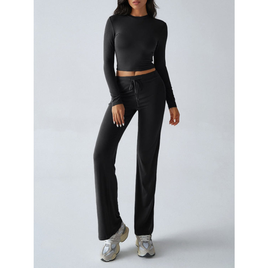 Devine Round Neck Long Sleeve Top and Drawstring Pants Set Apparel and Accessories