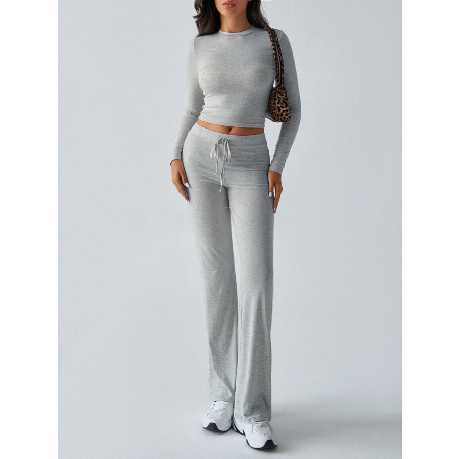 Devine Round Neck Long Sleeve Top and Drawstring Pants Set Apparel and Accessories