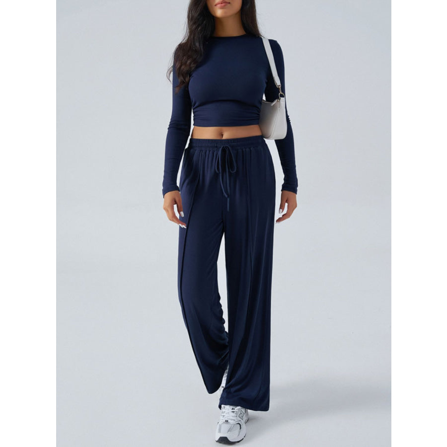 Devine Round Neck Long Sleeve Top and Pants Set Apparel and Accessories