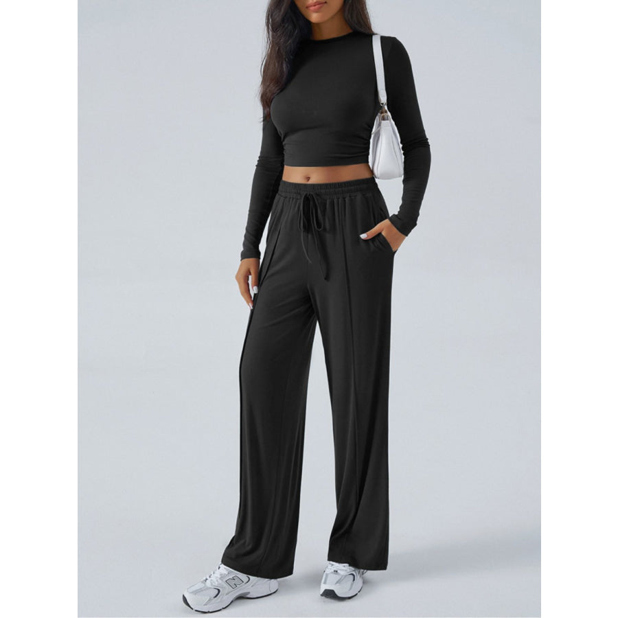 Devine Round Neck Long Sleeve Top and Pants Set Apparel and Accessories