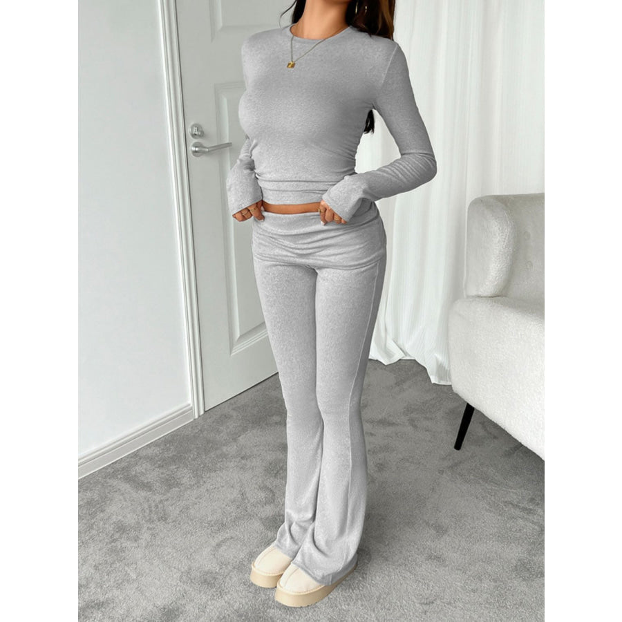 Devine Round Neck Long Sleeve Top and Pants Set Apparel and Accessories