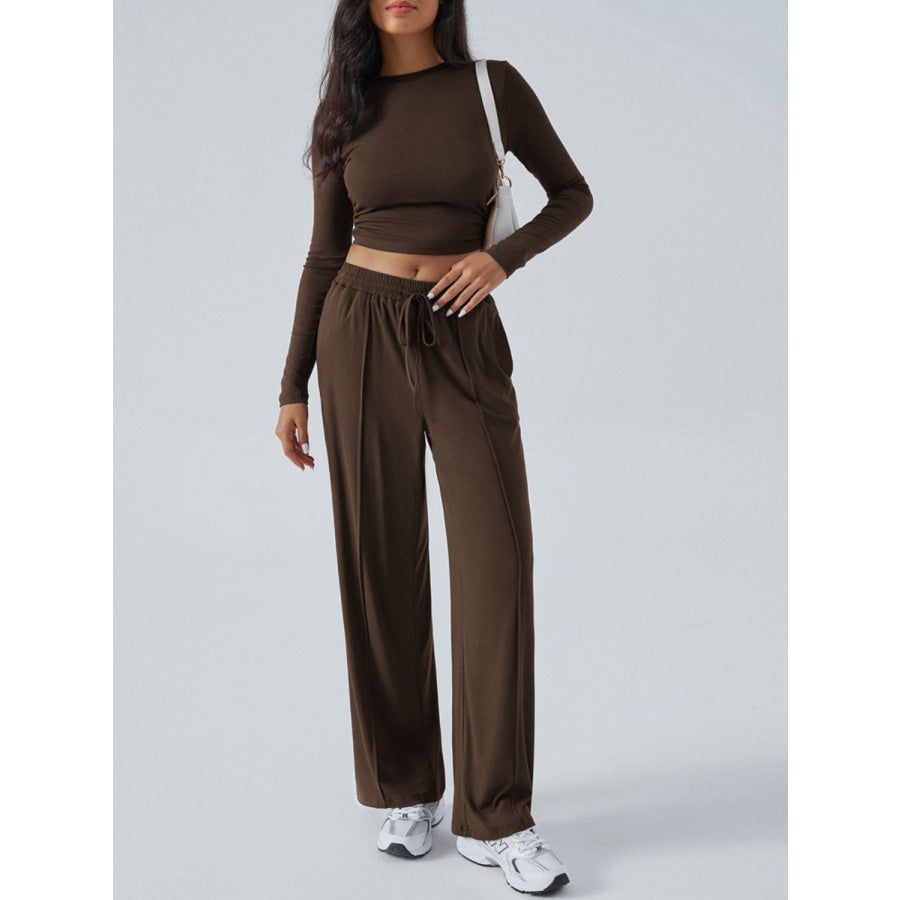 Devine Round Neck Long Sleeve Top and Pants Set Apparel and Accessories