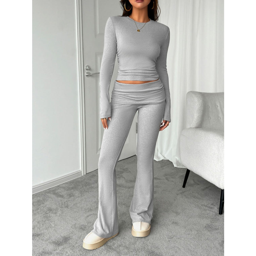 Devine Round Neck Long Sleeve Top and Pants Set Gray / S Apparel and Accessories