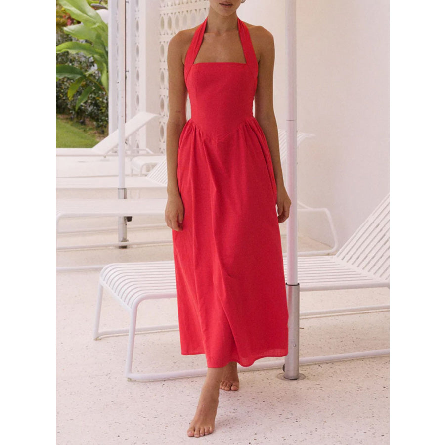 Devine Ruched Halter Neck Midi Dress Apparel and Accessories