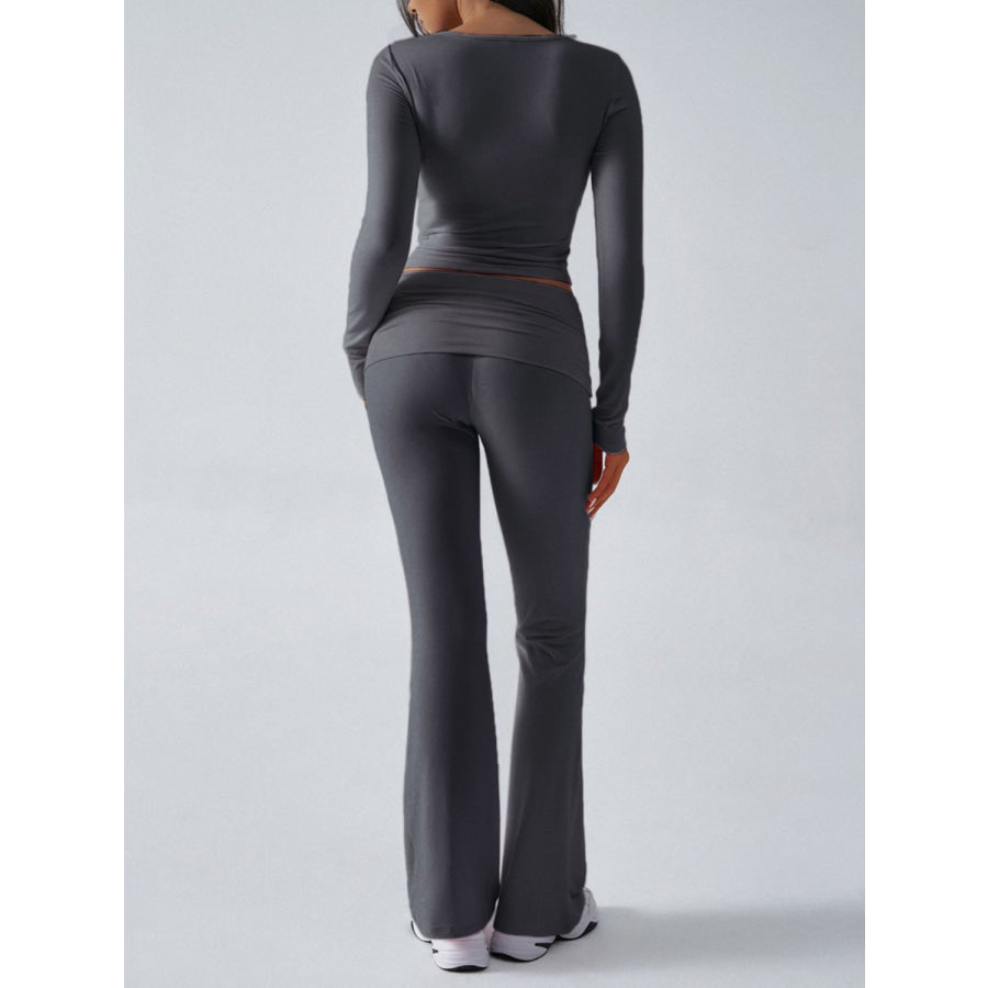 Devine Ruched Long Sleeve Top and Pants Set Apparel and Accessories