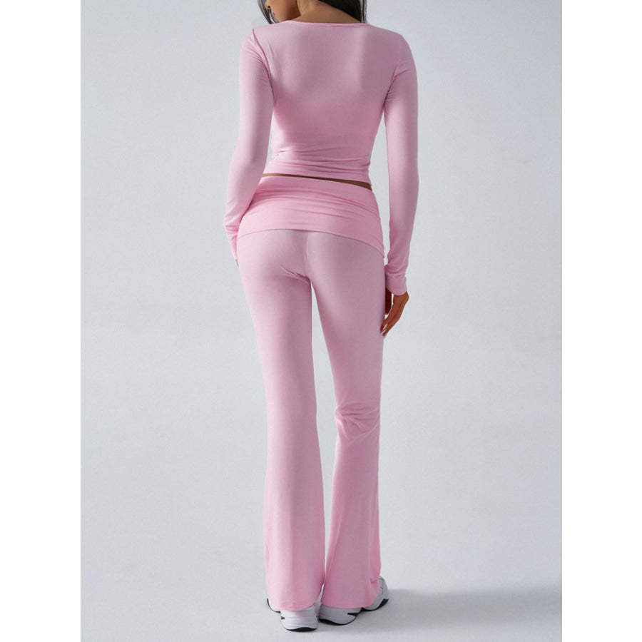 Devine Ruched Long Sleeve Top and Pants Set Apparel and Accessories