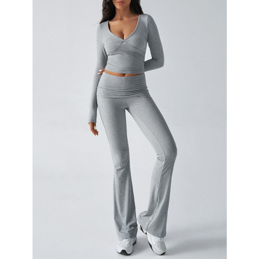 Devine Ruched Long Sleeve Top and Pants Set Apparel and Accessories