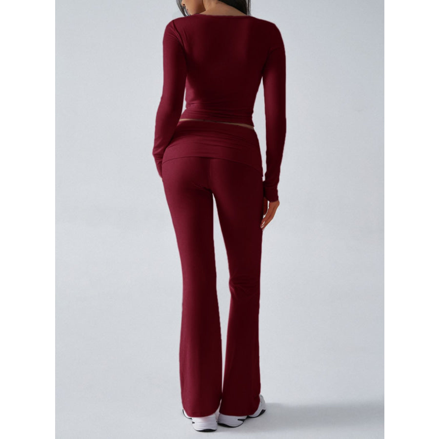 Devine Ruched Long Sleeve Top and Pants Set Apparel and Accessories