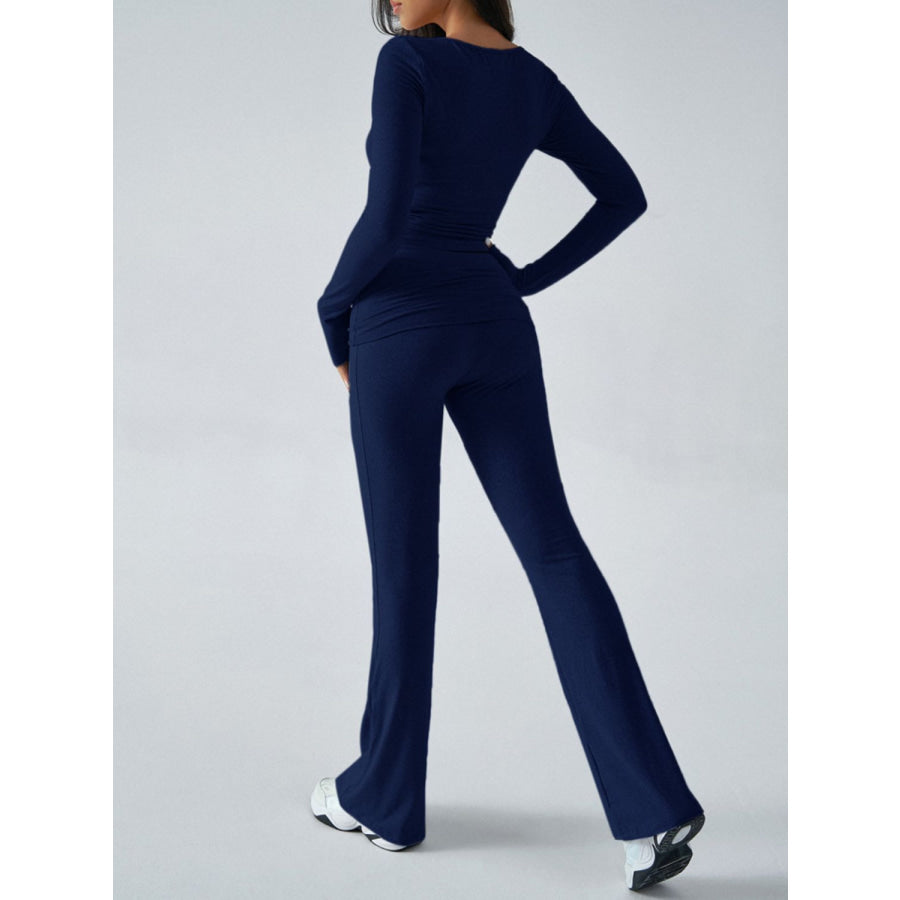 Devine Ruched Long Sleeve Top and Pants Set Apparel and Accessories