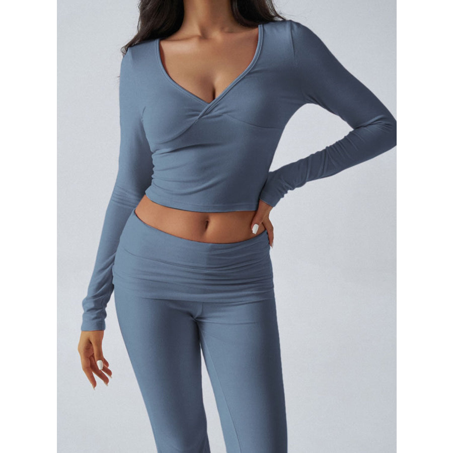 Devine Ruched Long Sleeve Top and Pants Set Apparel and Accessories