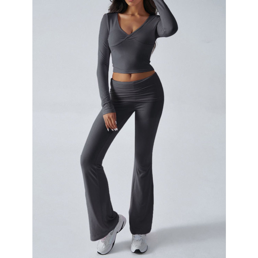 Devine Ruched Long Sleeve Top and Pants Set Apparel and Accessories