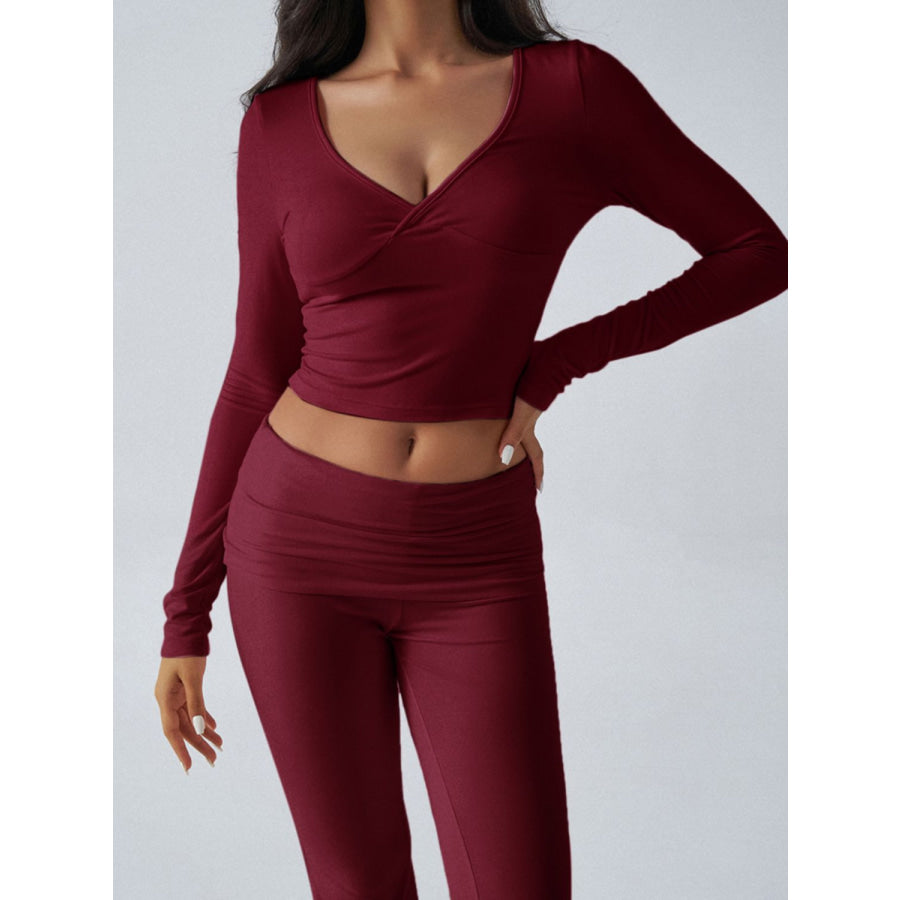 Devine Ruched Long Sleeve Top and Pants Set Apparel and Accessories