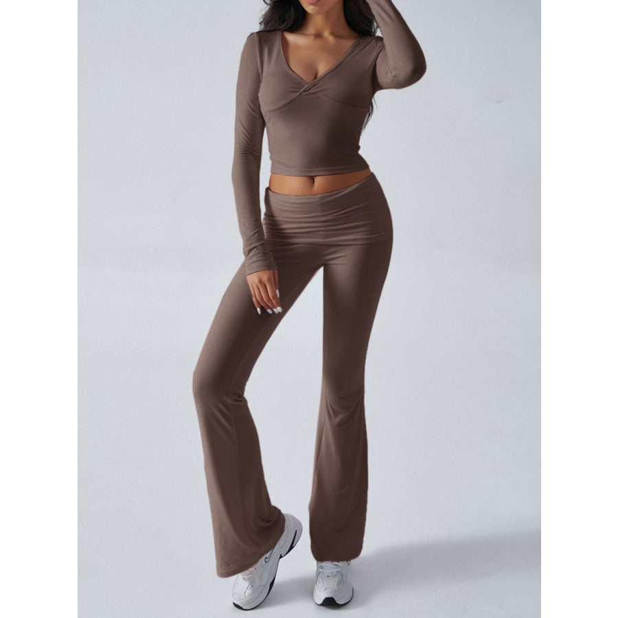 Devine Ruched Long Sleeve Top and Pants Set Apparel and Accessories