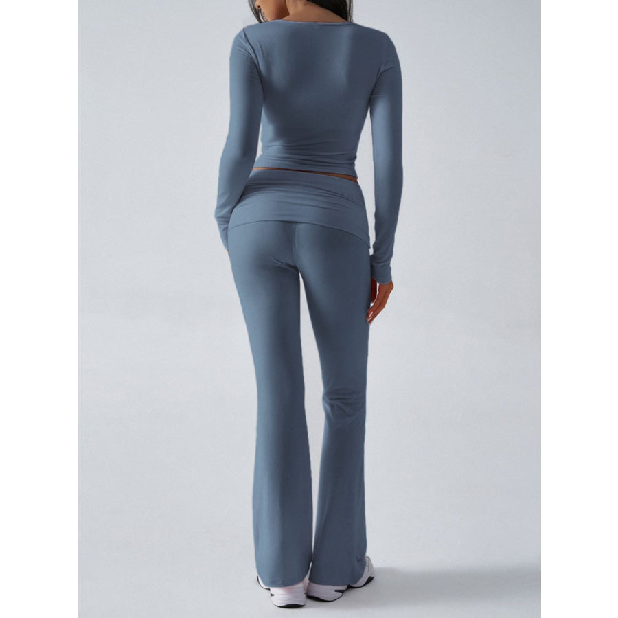 Devine Ruched Long Sleeve Top and Pants Set Apparel and Accessories