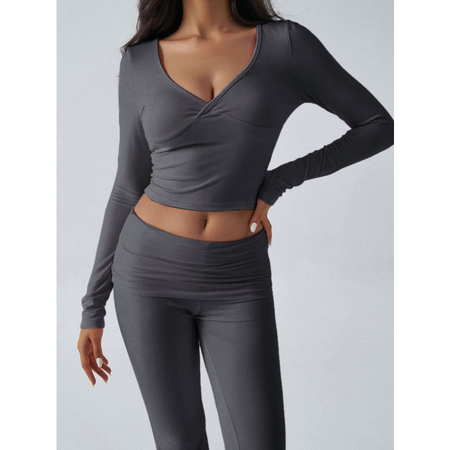 Devine Ruched Long Sleeve Top and Pants Set Apparel and Accessories