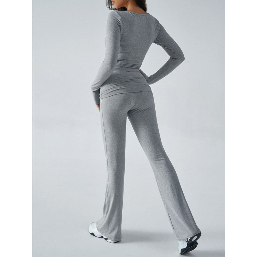 Devine Ruched Long Sleeve Top and Pants Set Apparel and Accessories