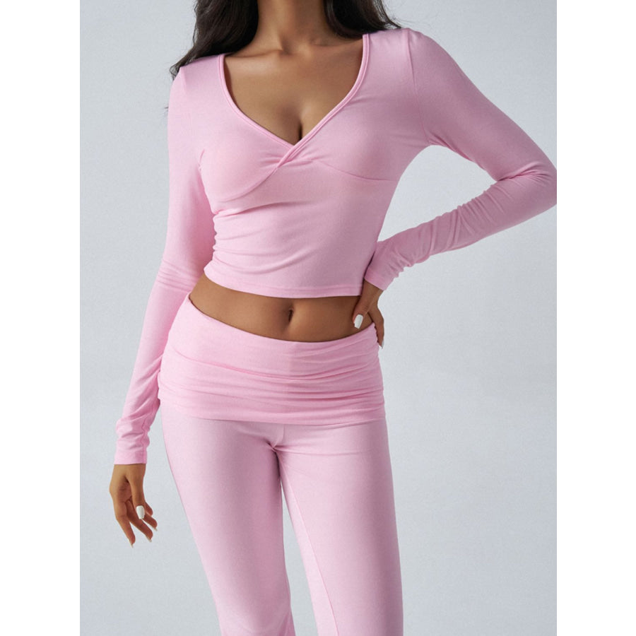 Devine Ruched Long Sleeve Top and Pants Set Apparel and Accessories