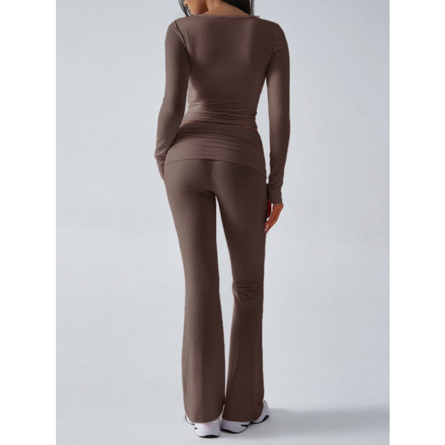 Devine Ruched Long Sleeve Top and Pants Set Apparel and Accessories