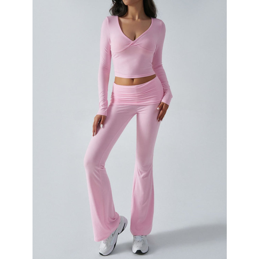 Devine Ruched Long Sleeve Top and Pants Set Apparel and Accessories