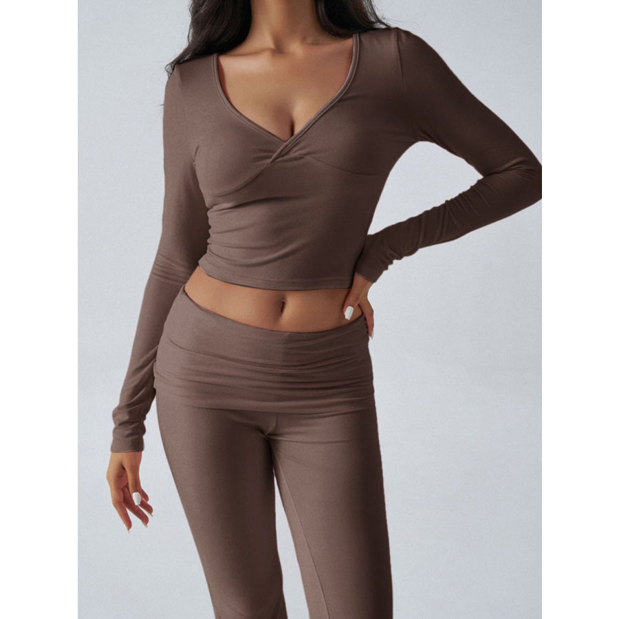 Devine Ruched Long Sleeve Top and Pants Set Apparel and Accessories