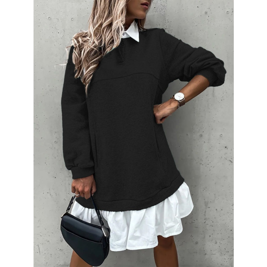 Devine Ruffle Hem Long Sleeve Mini Dress Apparel and Accessories