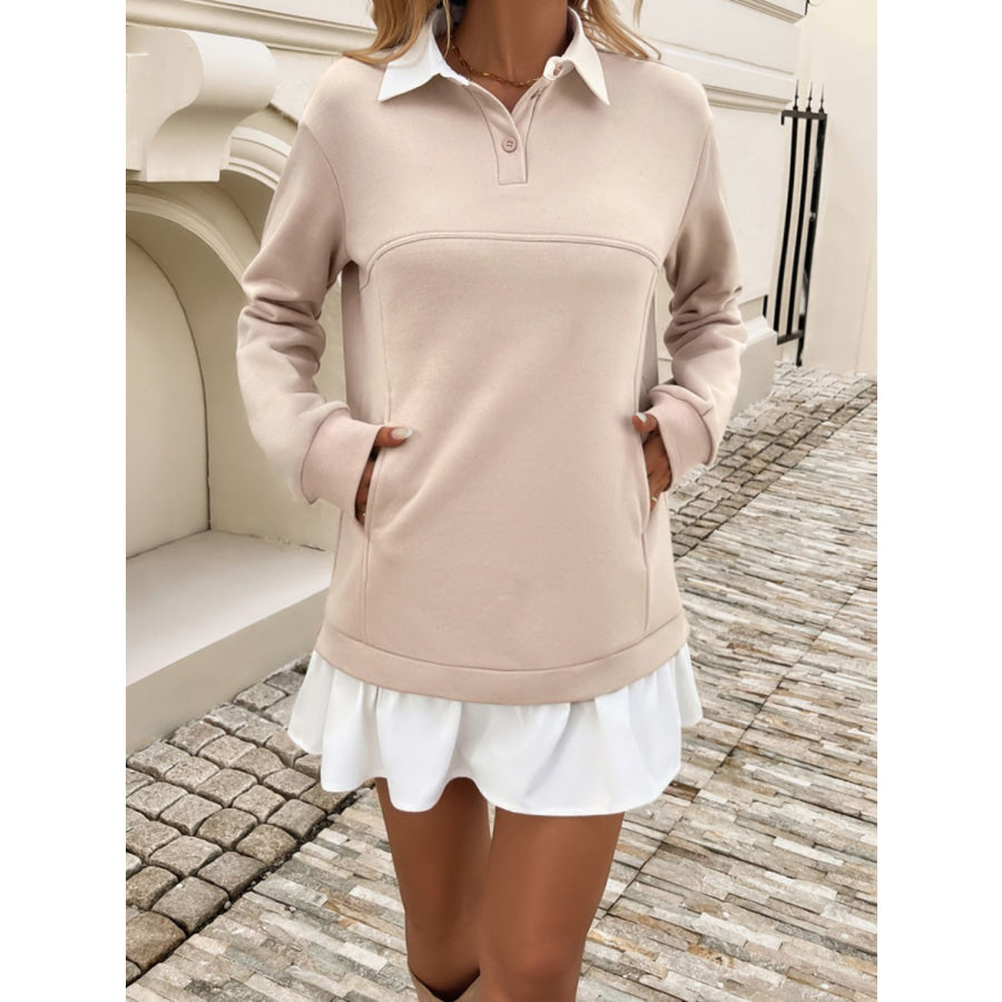 Devine Ruffle Hem Long Sleeve Mini Dress Apparel and Accessories