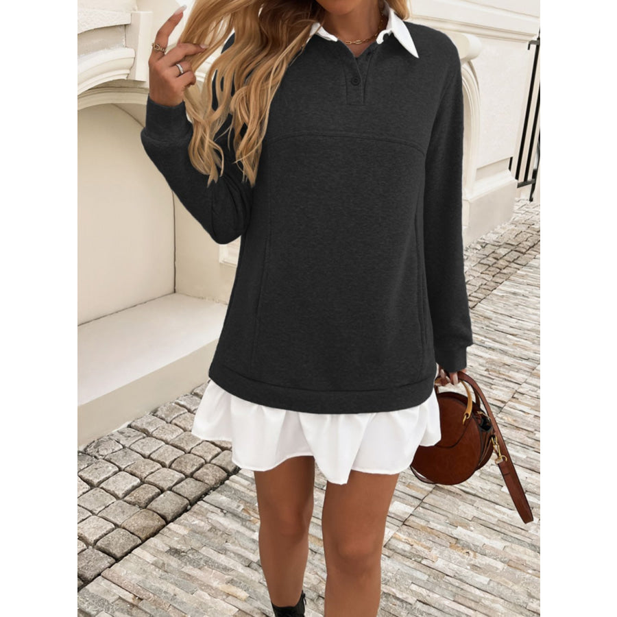 Devine Ruffle Hem Long Sleeve Mini Dress Apparel and Accessories