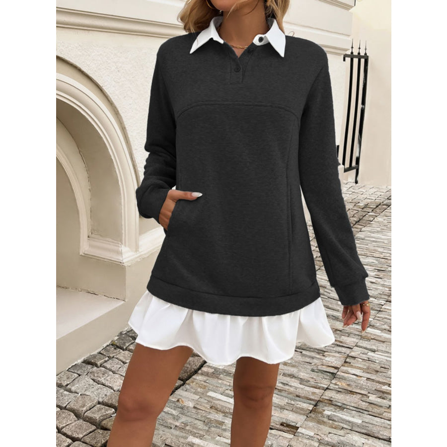 Devine Ruffle Hem Long Sleeve Mini Dress Black / S Apparel and Accessories