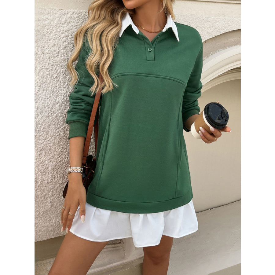 Devine Ruffle Hem Long Sleeve Mini Dress Dark Green / S Apparel and Accessories